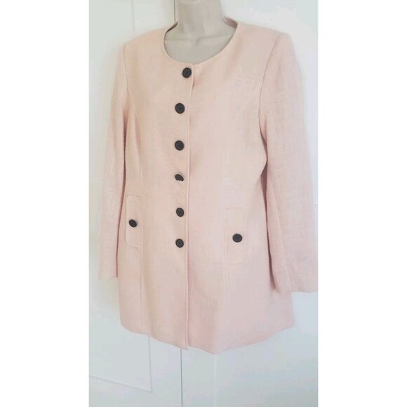 NWT KARL LAGERFELD PARIS  TWEED PINK SHERBET TOPPER JACKET LONG  BLAZER SZ 14 - Picture 4 of 12